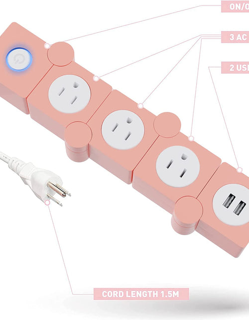 Load image into Gallery viewer, Flexible Power Strip - 3 AC Outlets and 2 USB Charging Ports with Pink Extension Cord, Power Strips with Surge Protection, Decorative Surge Protector Outlet Extender for Home, Office, and More
