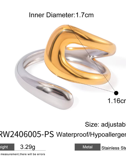 Load image into Gallery viewer, Uworld Stainless Steel Geometric Hollow Layered Wide Ring Metal Texture Waterproof Daily Simple Stylish Golden Jewelry for Women
