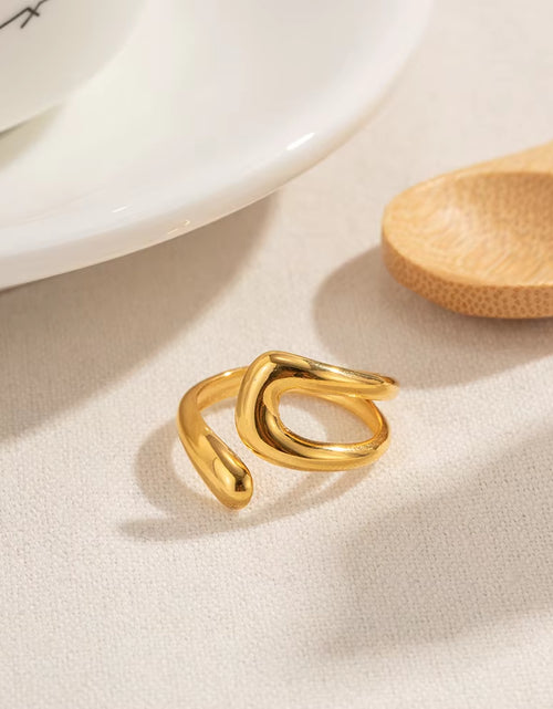 Load image into Gallery viewer, Uworld Stainless Steel Geometric Hollow Layered Wide Ring Metal Texture Waterproof Daily Simple Stylish Golden Jewelry for Women
