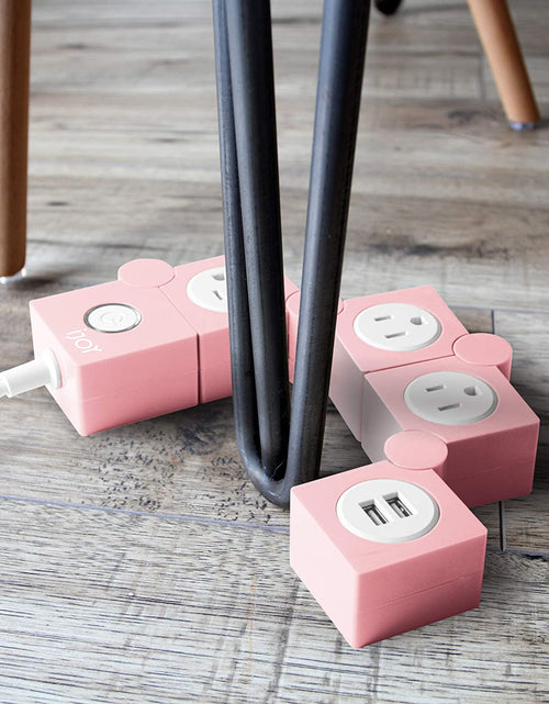 Load image into Gallery viewer, Flexible Power Strip - 3 AC Outlets and 2 USB Charging Ports with Pink Extension Cord, Power Strips with Surge Protection, Decorative Surge Protector Outlet Extender for Home, Office, and More

