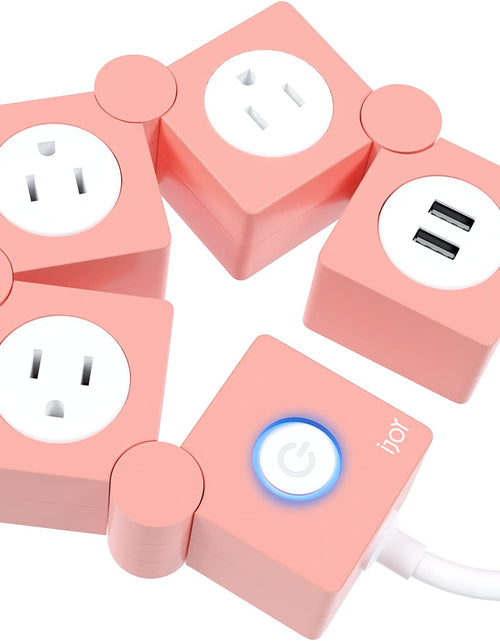 Load image into Gallery viewer, Flexible Power Strip - 3 AC Outlets and 2 USB Charging Ports with Pink Extension Cord, Power Strips with Surge Protection, Decorative Surge Protector Outlet Extender for Home, Office, and More
