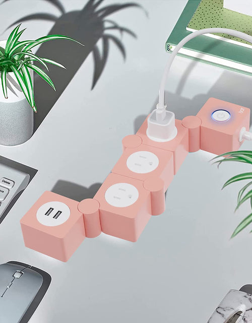 Load image into Gallery viewer, Flexible Power Strip - 3 AC Outlets and 2 USB Charging Ports with Pink Extension Cord, Power Strips with Surge Protection, Decorative Surge Protector Outlet Extender for Home, Office, and More
