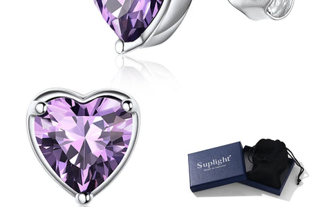Silver Earrings for Women 925 Sterling Silver Heart Birthstone Stud Earrings Birthday Jewelry Gift
