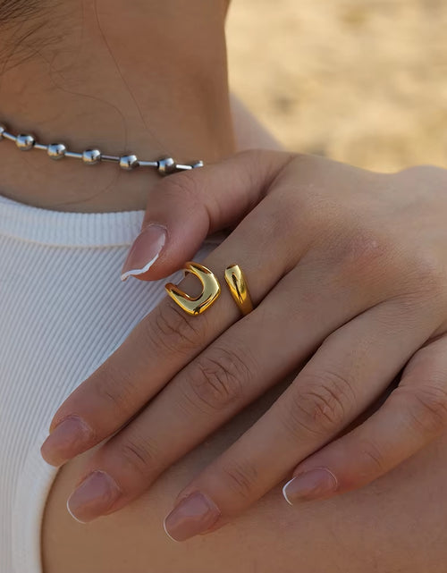 Load image into Gallery viewer, Uworld Stainless Steel Geometric Hollow Layered Wide Ring Metal Texture Waterproof Daily Simple Stylish Golden Jewelry for Women
