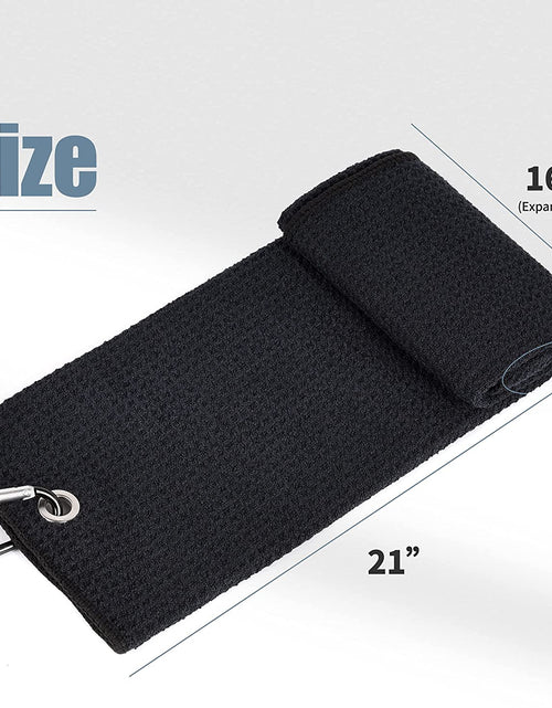 Load image into Gallery viewer, Microfiber Waffle Pattern Tri-Fold Golf Towel | Brush Tool Kit with Club Groove Cleaner, Retractable Extension Cord and Clip
