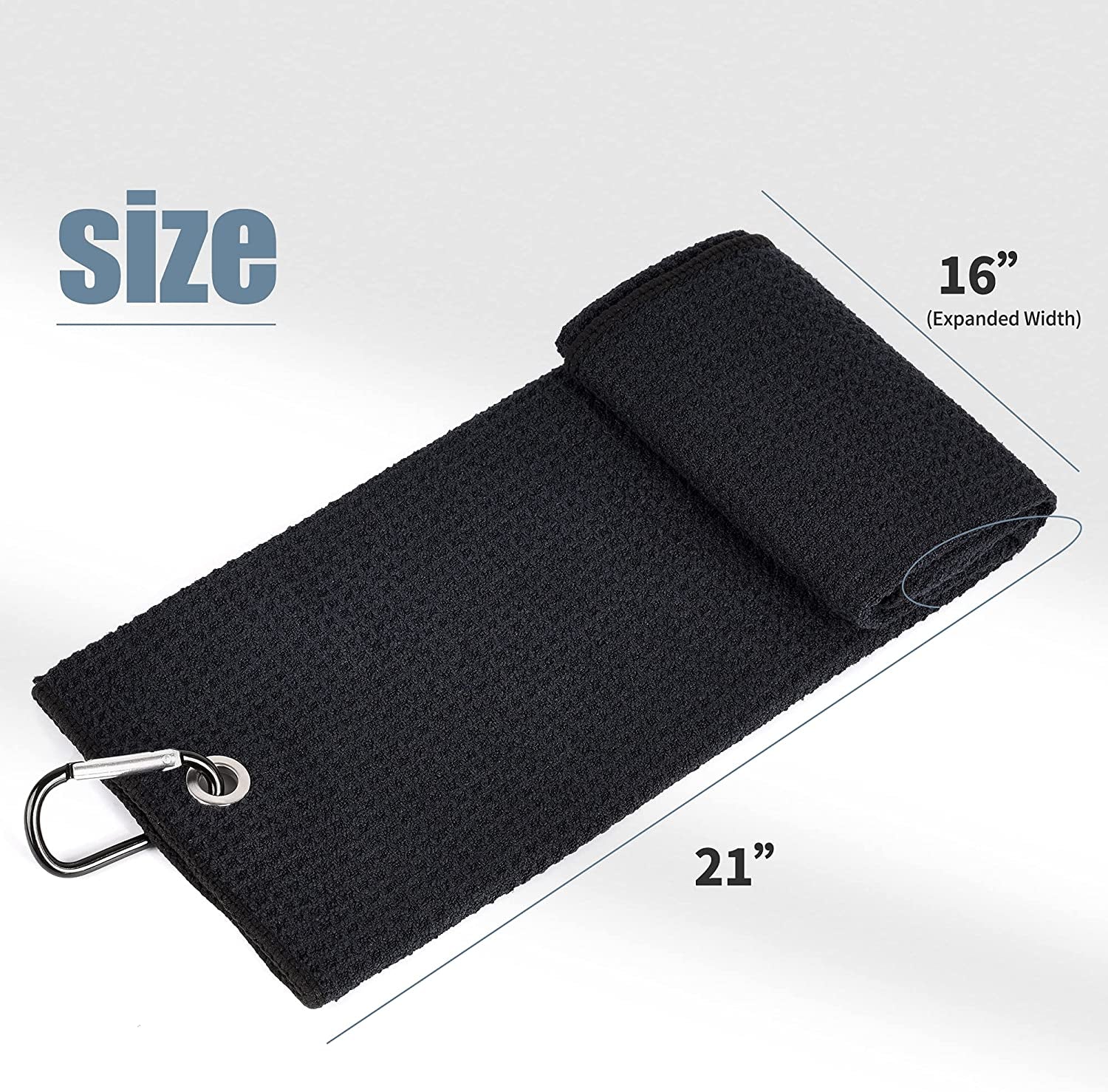 Microfiber Waffle Pattern Tri-Fold Golf Towel | Brush Tool Kit with Club Groove Cleaner, Retractable Extension Cord and Clip