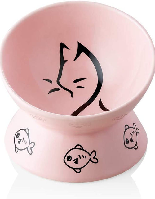 Load image into Gallery viewer, Raised Cat Bowl for Dry Wet Cat Food, Ceramic Elevated Pet Bowl Cat Dish, Protect Cat'S Spine, Stress Free, Slanted Design for Cat Easy Eating, 10 Oz, Dishwasher Safe (Pink)
