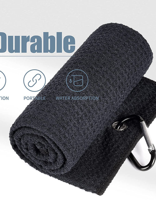 Load image into Gallery viewer, Microfiber Waffle Pattern Tri-Fold Golf Towel | Brush Tool Kit with Club Groove Cleaner, Retractable Extension Cord and Clip

