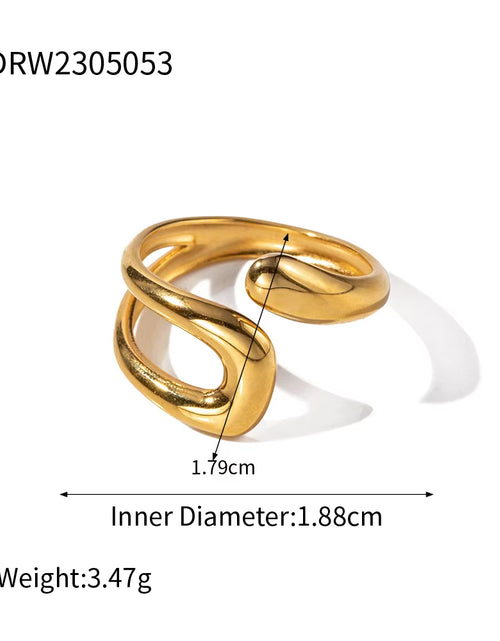 Load image into Gallery viewer, Uworld Stainless Steel Geometric Hollow Layered Wide Ring Metal Texture Waterproof Daily Simple Stylish Golden Jewelry for Women
