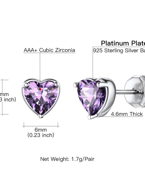 Load image into Gallery viewer, Silver Earrings for Women 925 Sterling Silver Heart Birthstone Stud Earrings Birthday Jewelry Gift
