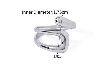 Uworld Stainless Steel Geometric Hollow Layered Wide Ring Metal Texture Waterproof Daily Simple Stylish Golden Jewelry for Women