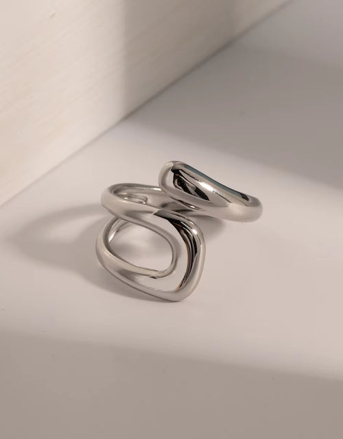 Load image into Gallery viewer, Uworld Stainless Steel Geometric Hollow Layered Wide Ring Metal Texture Waterproof Daily Simple Stylish Golden Jewelry for Women
