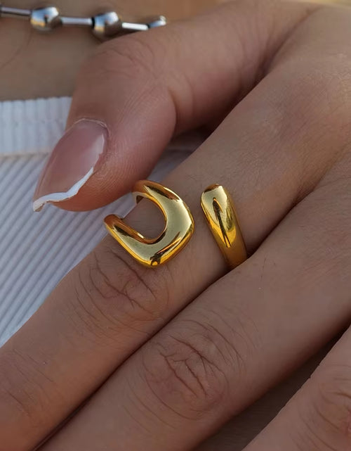 Load image into Gallery viewer, Uworld Stainless Steel Geometric Hollow Layered Wide Ring Metal Texture Waterproof Daily Simple Stylish Golden Jewelry for Women
