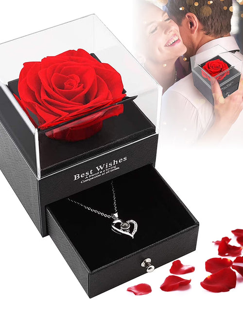 Load image into Gallery viewer, Preserved Red Real Rose with I Love You Necklace in 100 Languages -Eternal Flowers Rose Gifts for Mom Wife Girlfriend Her on Christmas Valentines Day Mother'Sday Anniversary Birthday Gifts for Women
