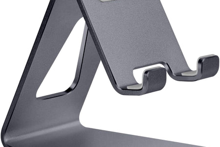 Cell Phone Stand Desk Phone Holder - Aluminum Mobile Phone Cradle Dock for Iphone 15 14 13 12 Pro 11 X Xs Max 8 7 6 6S plus SE 5 Samsung All Smart Phones, Dark Gray