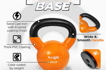 Vinyl Coated Kettlebell with Protective Rubber Base, Strength Training Kettlebells for Weightlifting, Conditioning, Strength & Core Training