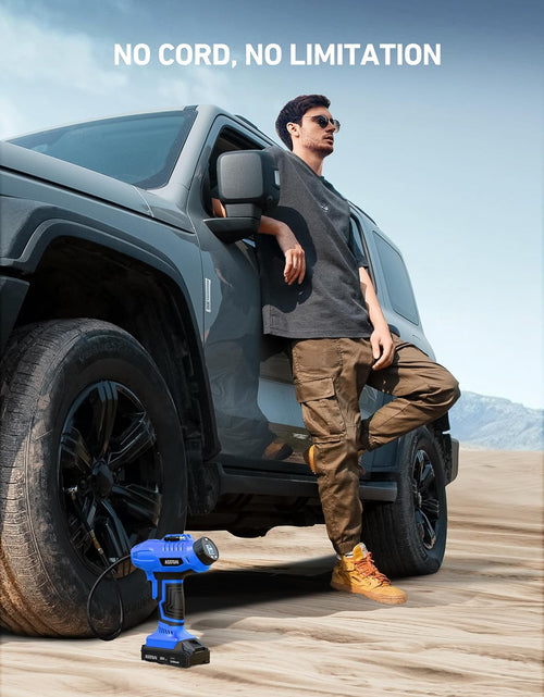 Load image into Gallery viewer, C2 Cordless Tire Inflator Air Compressor 20V Rechargeable Battery Powered 160PSI Portable Handheld Air Pump with 12V Car Power Adapter Digital Pressure Gauge for Cars Motorcycles Blue
