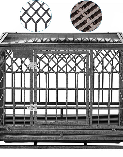 Load image into Gallery viewer, Heavy Duty Dog Crate Strong Metal Pet Kennel Playpen with Two Prevent Escape Lock, Large Dogs Cage with Wheels, Y Shape, Dark Silver … …
