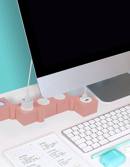 Load image into Gallery viewer, Flexible Power Strip - 3 AC Outlets and 2 USB Charging Ports with Pink Extension Cord, Power Strips with Surge Protection, Decorative Surge Protector Outlet Extender for Home, Office, and More

