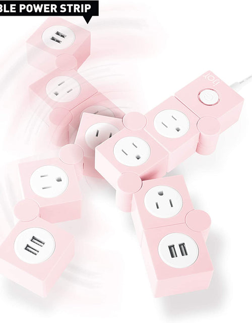 Load image into Gallery viewer, Flexible Power Strip - 3 AC Outlets and 2 USB Charging Ports with Pink Extension Cord, Power Strips with Surge Protection, Decorative Surge Protector Outlet Extender for Home, Office, and More

