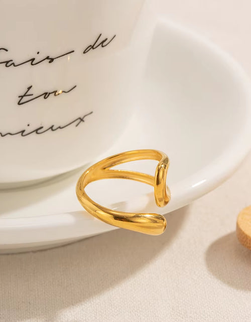 Load image into Gallery viewer, Uworld Stainless Steel Geometric Hollow Layered Wide Ring Metal Texture Waterproof Daily Simple Stylish Golden Jewelry for Women
