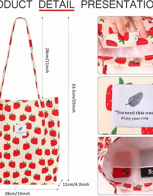 Load image into Gallery viewer, Corduroy Tote Bag for Women Girl Canvas Shoulder Cord Purse with Inner Pocket (Strawberry)

