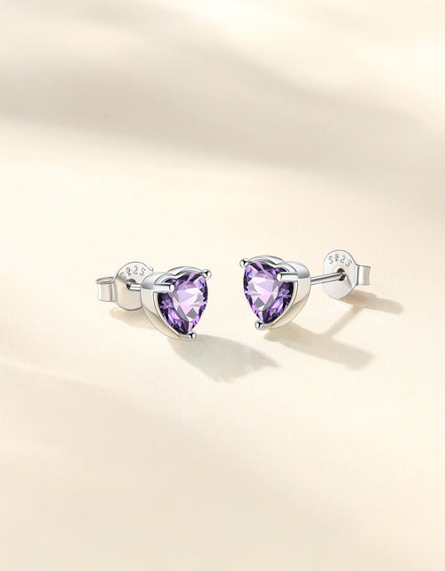 Load image into Gallery viewer, Silver Earrings for Women 925 Sterling Silver Heart Birthstone Stud Earrings Birthday Jewelry Gift
