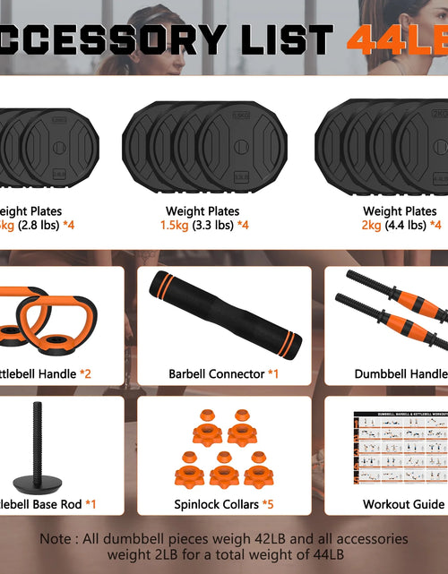Load image into Gallery viewer, 44Lb 4-In-1 Adjustable Dumbbells Set Free Weight Set with Connector Used as Barbell, Kettlebells, Push up Stand, Fitness Exercises for Home Gym Suitable Men/Women
