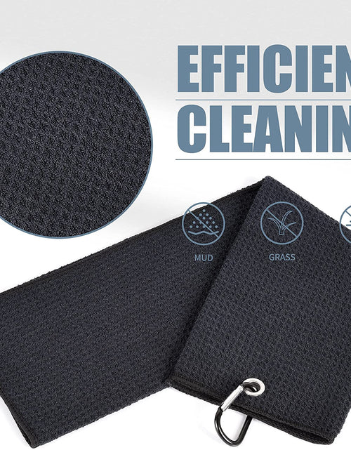 Load image into Gallery viewer, Microfiber Waffle Pattern Tri-Fold Golf Towel | Brush Tool Kit with Club Groove Cleaner, Retractable Extension Cord and Clip
