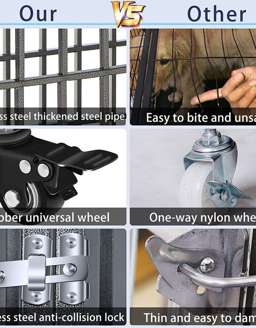 Load image into Gallery viewer, Heavy Duty Dog Crate Strong Metal Pet Kennel Playpen with Two Prevent Escape Lock, Large Dogs Cage with Wheels, Y Shape, Dark Silver … …
