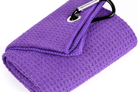 Tri-Fold Golf Towel | Premium Microfiber Fabric | Waffle Pattern | with Heavy Duty Carabiner Clip | Purple Golf Towel for Men and Women | 16”X21” (Purple)